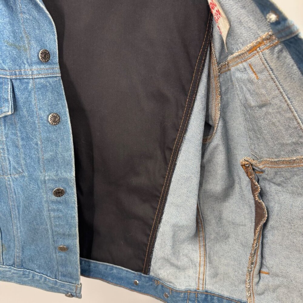 Vintage Denim Jacket W/Leather Back Panel Rock 103 Ronald McDonald House - Picture 7 of 9